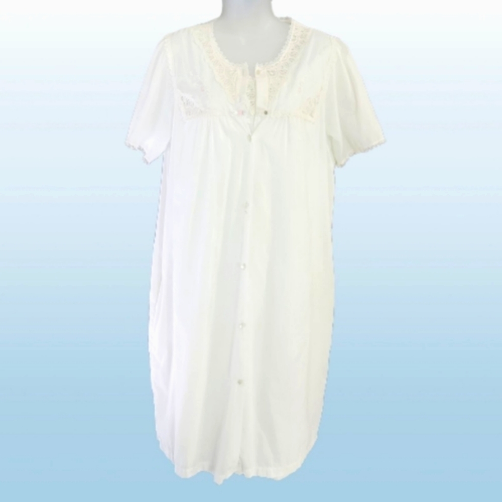 Vintage 1960s Vanity Fair Sz Lg Lace Embellished Penoir Set Chemise Crea…